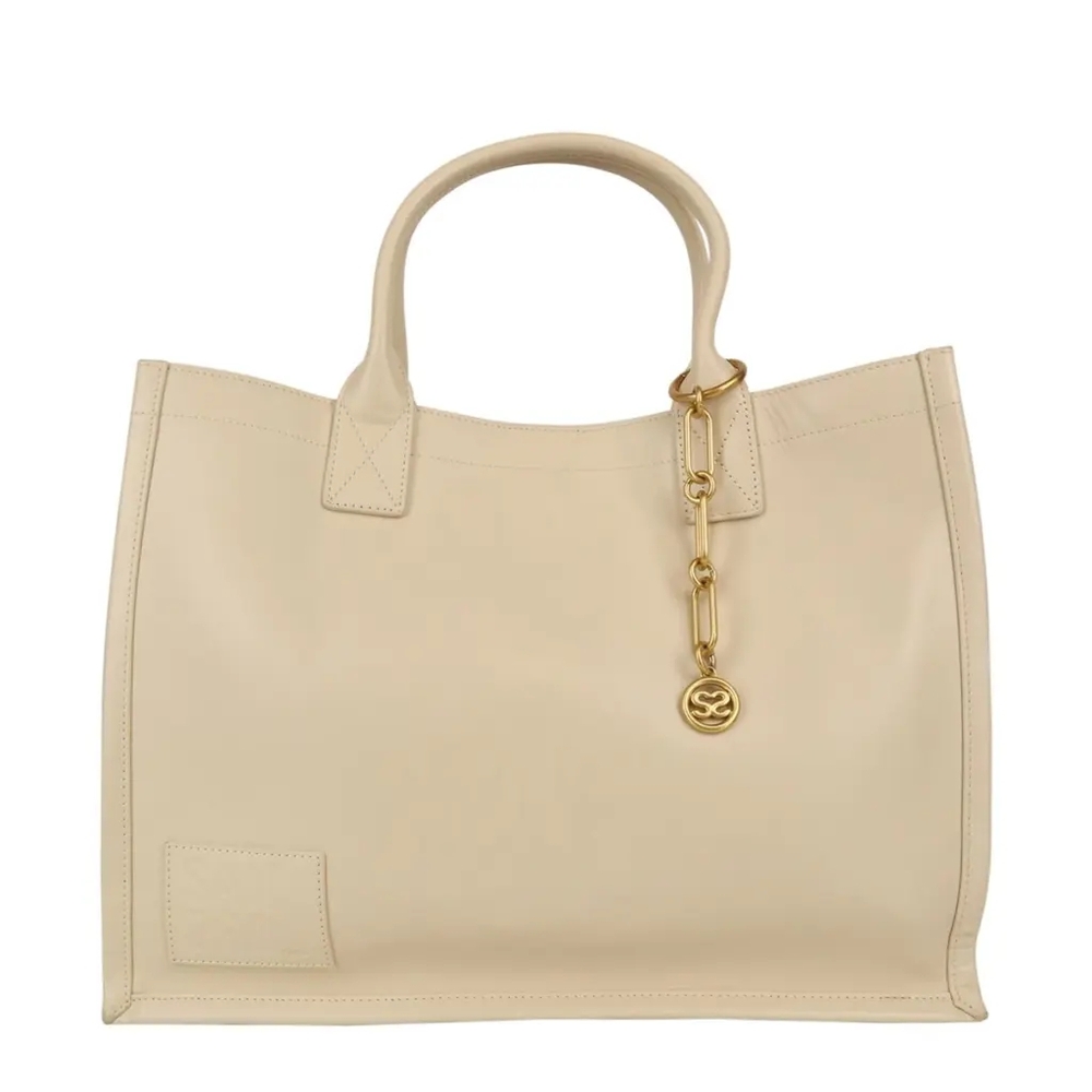 Sandro Cream Tote with Gold Accent